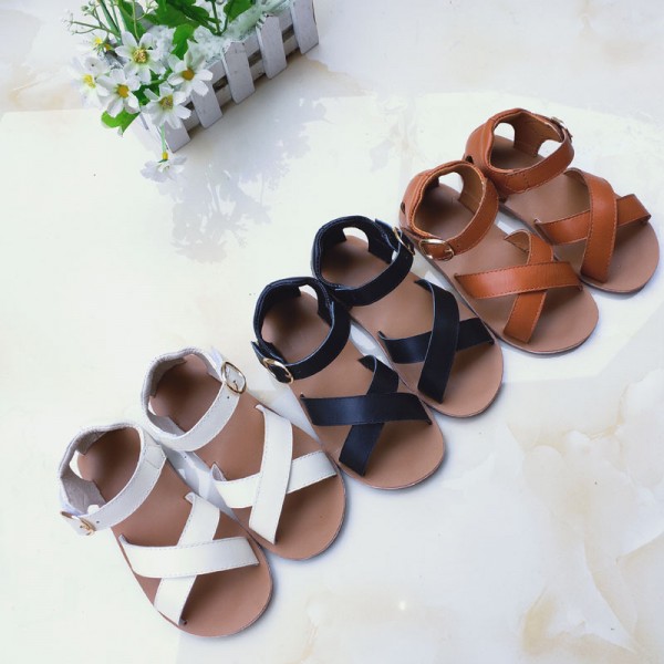 2020 Korean New Genuine Leather children's sandals simple cross model girls sandals factory direct wholesale