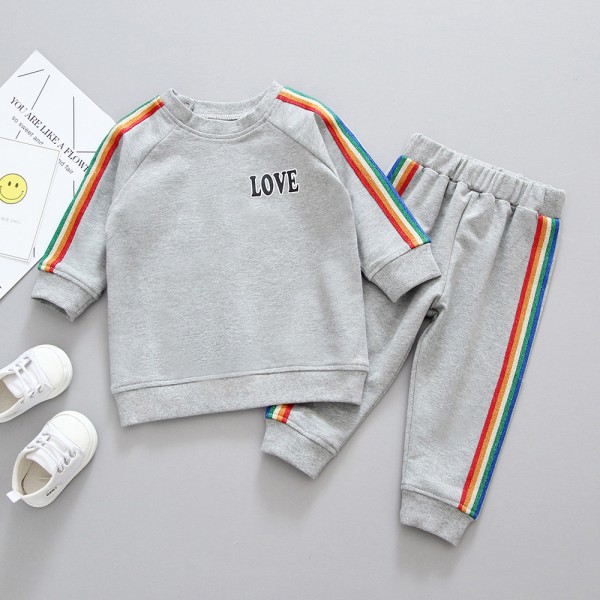EW foreign trade children's clothing 2020 spring and autumn new set color bar letter printing two piece set tz76