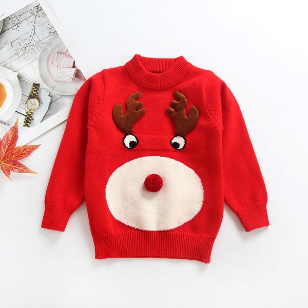 A new EW foreign trade children's clothing autumn winter 2020 cartoon Christmas deer pattern knitted sweater ms06