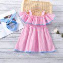 EW foreign trade children's wear 2021 summer new dress lattice Sling Shoulder skirt hair band 1957