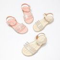 Girls' sandals 2021 new summer princess shoes transparent diamond beach shoes soft sole pink net red shoes wholesale