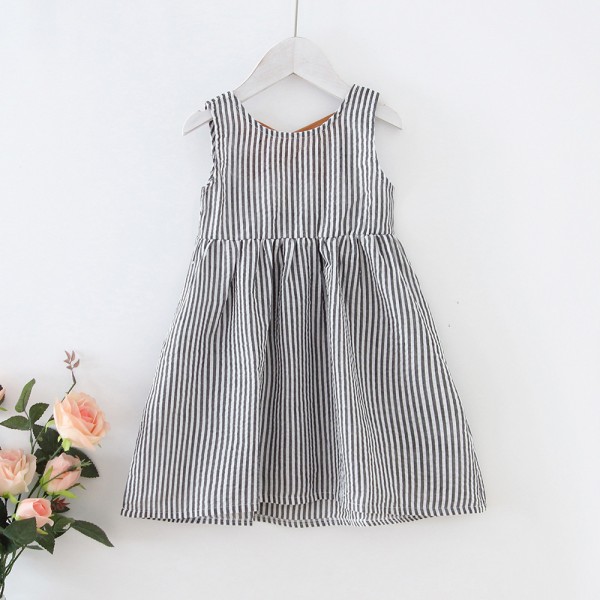 EW foreign trade children's dress 2020 summer new dress stripe back hollow out modeling Baby Girl Skirt 1981