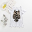 0.5 one foreign trade children's clothing European and American girls T-shirt owl long tassel short sleeve T-shirt t181