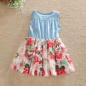 A new Korean girl's Denim floral dress for children