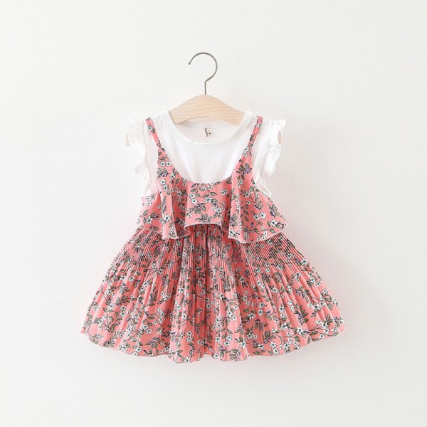 EW foreign trade children's dress new summer fake two pieces baby girl floral skirt 1941