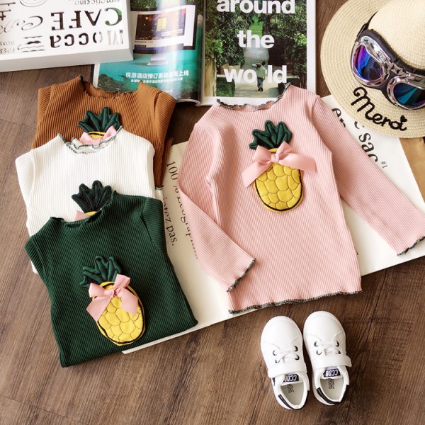 2020 spring and autumn girls' foreign trade hair on behalf of children's wear long sleeve fungus edge long sleeve T-shirt three dimensional pineapple bottom shirt