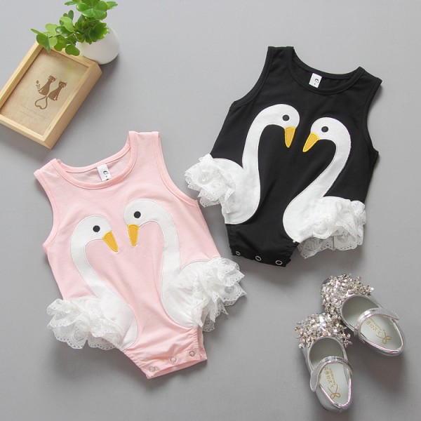 Ins children's clothing foreign trade girl's one-piece baby clothing Swan lace triangle climbing suit K42