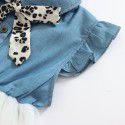 EW foreign trade children's clothing 2020 summer new dress small flying sleeve bow decoration denim gauze skirt 1956