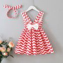 EW foreign trade children's wear 2020 Xiaxin girls wave fashion stripe V-neck open back bow dress q145-2