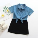 Baby children's suit denim skirt 2020 summer new Korean wash Lapel denim shirt suit skirt