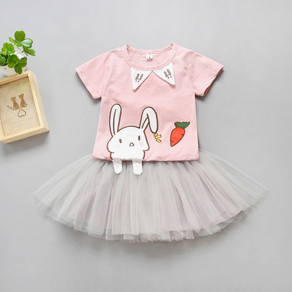 Girls' suit summer princess dress children's dress 2020 summer new girls' Bunny skirt suit short sleeve two piece set