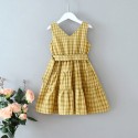 EW foreign trade children's clothing 2020 summer new girls' single breasted V-neck Plaid sleeveless vest dress q156