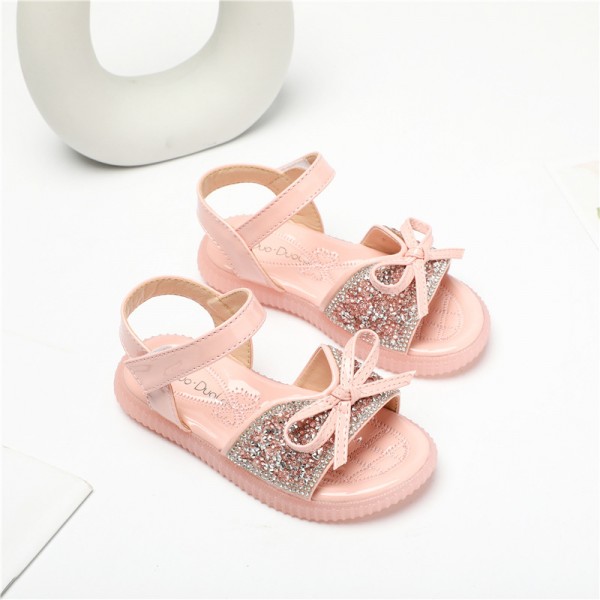 Girls' sandals 2020 summer new diamond princess shoes flash diamond crystal children's net red shoes soft soled girls' shoes