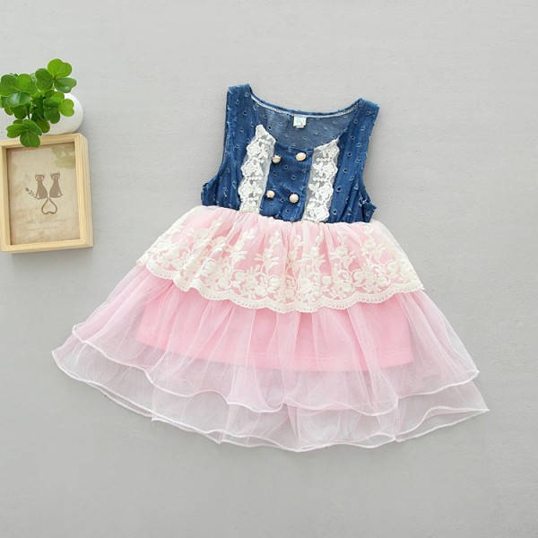 Foreign trade children's clothing 2020 summer new Korean girls lace denim dress vest skirt 1719
