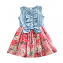 A new Korean girl's Denim floral dress for children