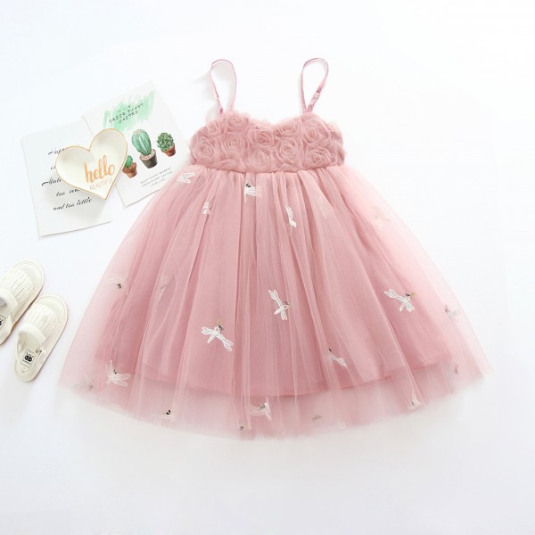 Children's skirt summer 2020 foreign trade children's dress new summer girl's dress Dragonfly Flower Embroidered princess skirt