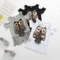 0.5 one foreign trade children's clothing European and American girls T-shirt owl long tassel short sleeve T-shirt t181