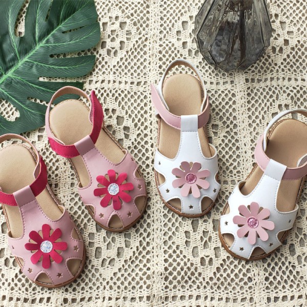 Children's sandals 2020 summer new lovely super fiber breathable flower Baotou baby sandals girl Princess sandals