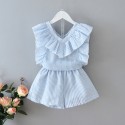 EW foreign trade children's clothing 2020 Korean girls' summer Striped Ruffle Top + shorts two piece set tz42-1