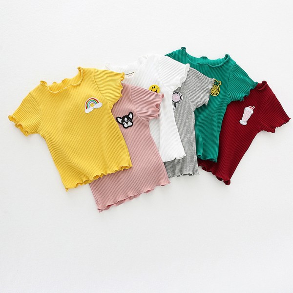Xia's children's T-shirt 2020 Xia Xin girls' T-shirt with short sleeves embroidered by Auricularia auricula