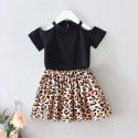 EW foreign trade children's summer new suit 2020 off shoulder short sleeve leopard skirt fashion two piece set tz79