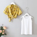 EW foreign trade children's clothing 2020 summer new girls' suit yellow Plaid Shirt vest skirt two piece set tz63