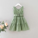 EW foreign trade children's clothing 2020 summer new girls' single breasted V-neck Plaid sleeveless vest dress q156