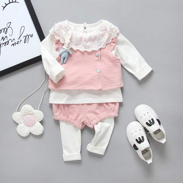 Children's clothing foreign trade Korean autumn and winter baby set baby cartoon rabbit three piece set tz06