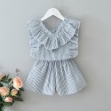 EW foreign trade children's clothing 2020 Korean girls' summer Striped Ruffle Top + shorts two piece set tz42-1