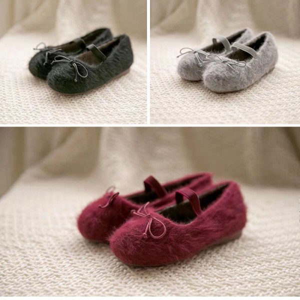 2019 Korean children's shoes sweet and lovely bowknot Plush girl's Princess cotton shoes winter shoes