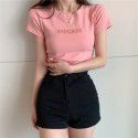 Letter embroidered top 2022 summer new slim bottomed women's wear Korean Short Sleeve fashion T-shirt loose wholesale