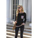 Autumn and winter 2021 cross border Amazon European and American women's printed leopard stitching round neck pocket women's long sleeved T-shirt women 