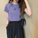 Letter embroidered top 2022 summer new slim bottomed women's wear Korean Short Sleeve fashion T-shirt loose wholesale