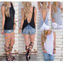 Express wish Amazon eBay summer European and American sexy backless cross sleeveless T-shirt top 