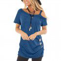 2022 Amazon Women's top short sleeve diagonal collar summer new solid color European and American fashion off shoulder Pullover women's T-shirt 
