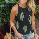 2021 Amazon wish new sleeveless round neck cactus print vest casual loose European and American small suspender 
