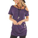 2022 Amazon Women's top short sleeve diagonal collar summer new solid color European and American fashion off shoulder Pullover women's T-shirt 