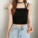 Small fresh knitted suspender top women's wear in summer outside and inside vest 2021 new hanging neck short top