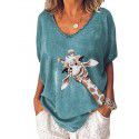 Amazon cross-border supply summer new deer head printing short sleeve V-neck T-Shirt Top Women's clothing wholesale 