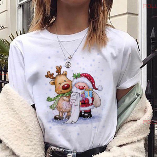Express Amazon foreign trade lovelydeer Christmas Christmas fawn printed short sleeve T-shirt women's wear 
