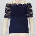 Cross border European and American spot AMZ hook flower straight neck sleeveless lace shirt lace splicing T-shirt 8195 