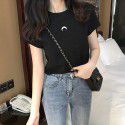 Letter embroidered top 2022 summer new slim bottomed women's wear Korean Short Sleeve fashion T-shirt loose wholesale