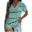 2021 cross border independent station Amazon Shopify stripe printed T-shirt women's T-Shirt Large V-neck T-shirt 
