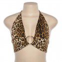 European and American style 2021 summer new women's sleeveless neck hanging short vest leopard print slim fit navel exposed small bra 