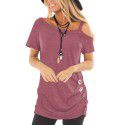 2022 Amazon Women's top short sleeve diagonal collar summer new solid color European and American fashion off shoulder Pullover women's T-shirt 