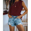 9 color 5 size 2021 popular Amazon wise cross border women's wear European and American round neck tie dyed solid color vest T-shirt 