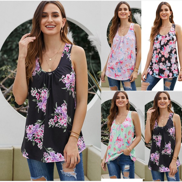 2019 Amazon express popular top, European and American summer printed vest, casual and versatile T-shirt 