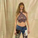European and American style 2021 summer new women's fashion printing design sense hanging neck Slim Fit Sexy navel revealing vest women 