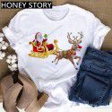 European and American Express New Christmas cartoon cute Santa elk reindeer printed men's and women's T-shirt 
