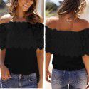 Cross border European and American spot AMZ hook flower straight neck sleeveless lace shirt lace splicing T-shirt 8195 